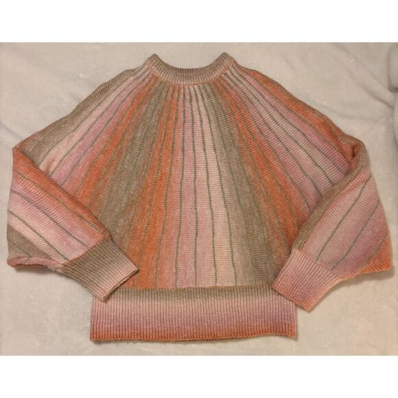 Molly Bracken Batwing Sleeve Space Dye Stripes Sweater Sz S Pink Orange Tan Gold - Picture 3 of 6